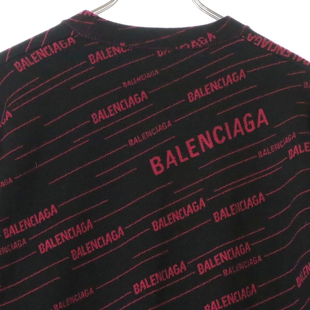 BALENCIAGA(バレンシアガ) 19AW Diagonal Jacquard Knit Sweater ダイアゴナ ジャカード ニットセーター ブラック/レッド 583094 T1524