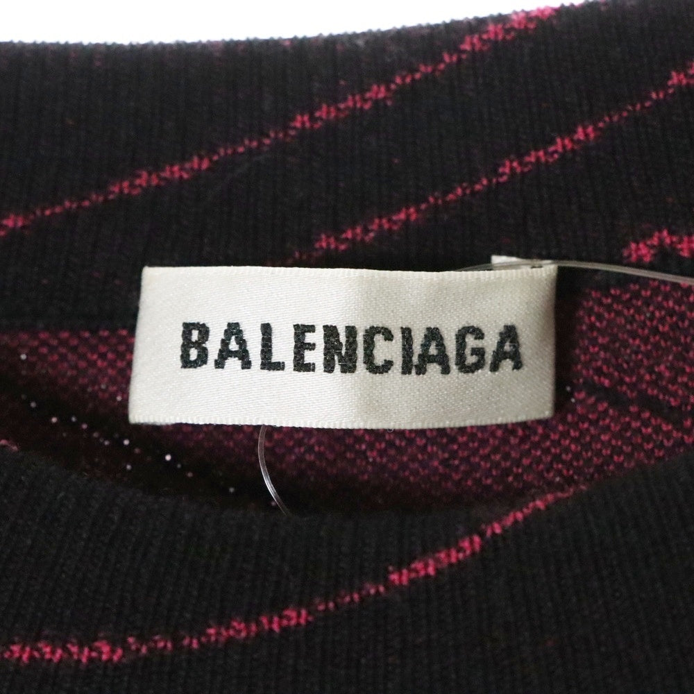 BALENCIAGA(バレンシアガ) 19AW Diagonal Jacquard Knit Sweater ダイアゴナ ジャカード ニットセーター ブラック/レッド 583094 T1524