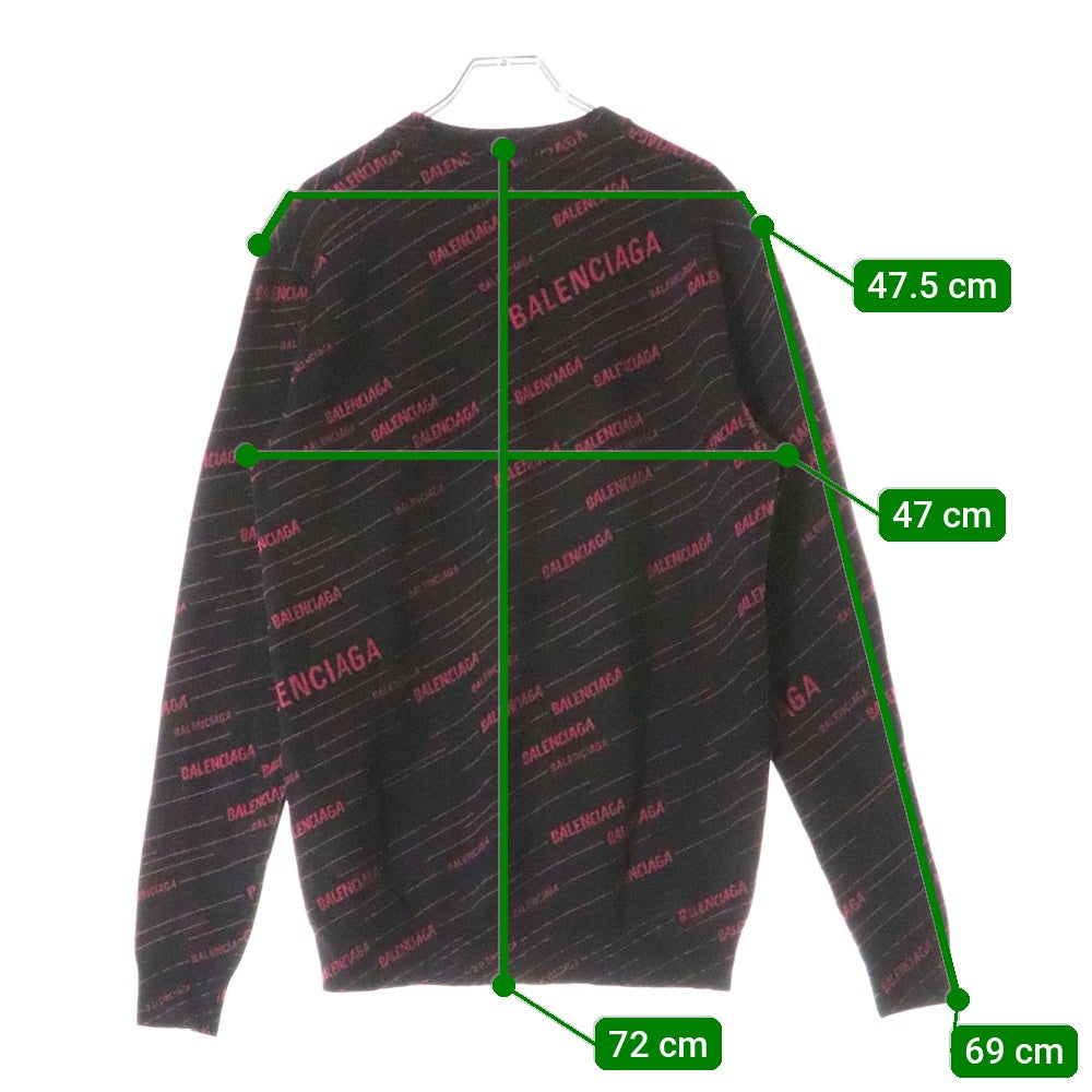 BALENCIAGA(バレンシアガ) 19AW Diagonal Jacquard Knit Sweater ダイアゴナ ジャカード ニットセーター ブラック/レッド 583094 T1524