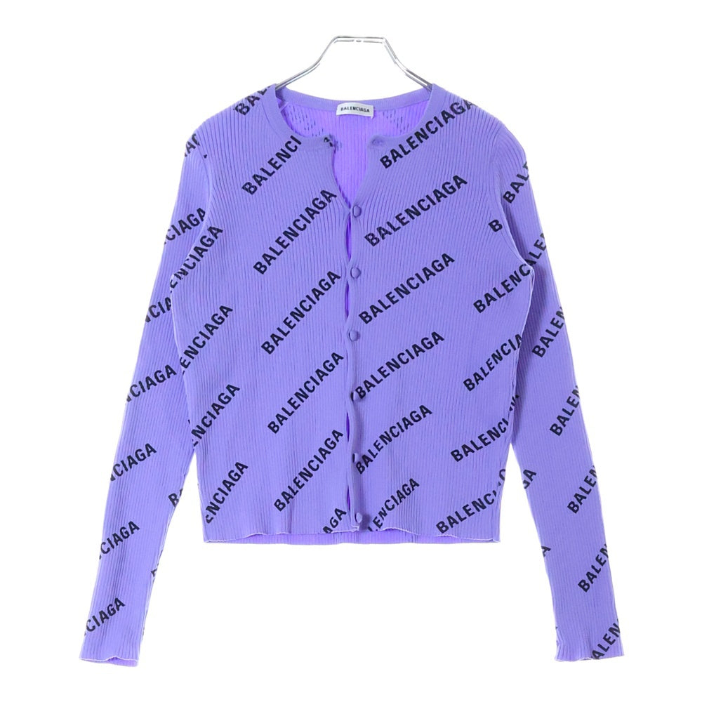BALENCIAGA(バレンシアガ) 19SS オールオーバーロゴ リブカーディガン レディース パープル
