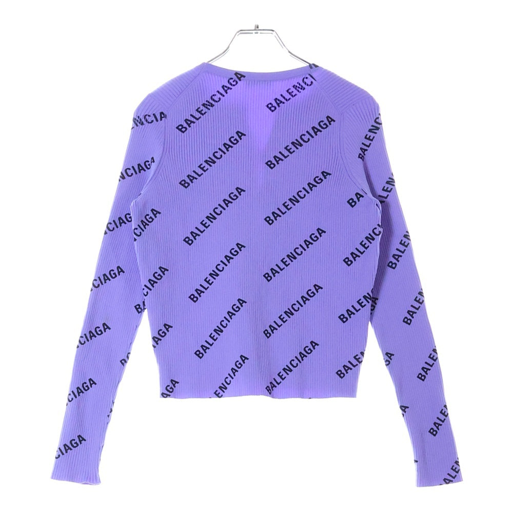BALENCIAGA(バレンシアガ) 19SS オールオーバーロゴ リブカーディガン レディース パープル