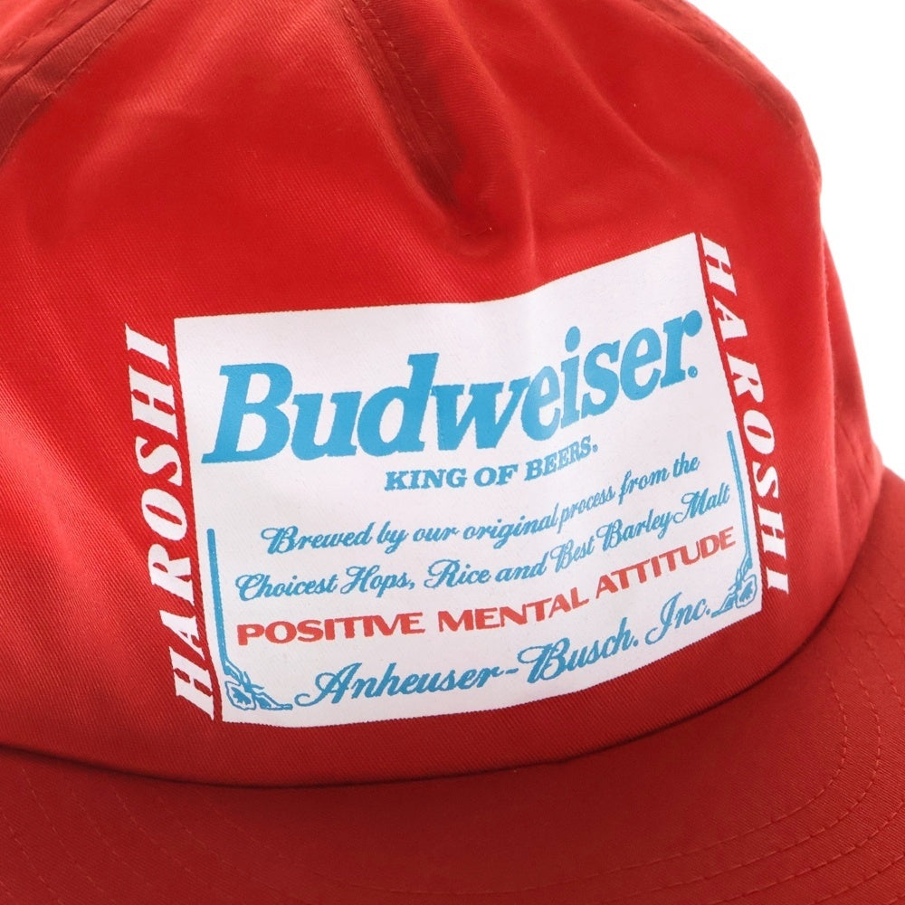 CHALLENGER(チャレンジャー) ×HAROSHI xBUDWEISER ×ハロシ ×バドワイザ- ロゴプリント ベースボールキャップ 帽子 レッド CLG BUD 025-004