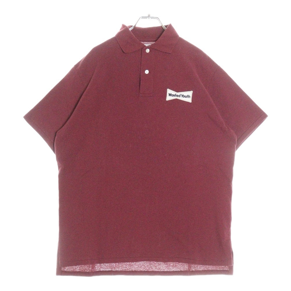 WASTED YOUTH(ウェイステッドユース) 24SS Big Polo Shirt ロゴデザイン半袖ポロシャツ バーガンディ WY25CS009