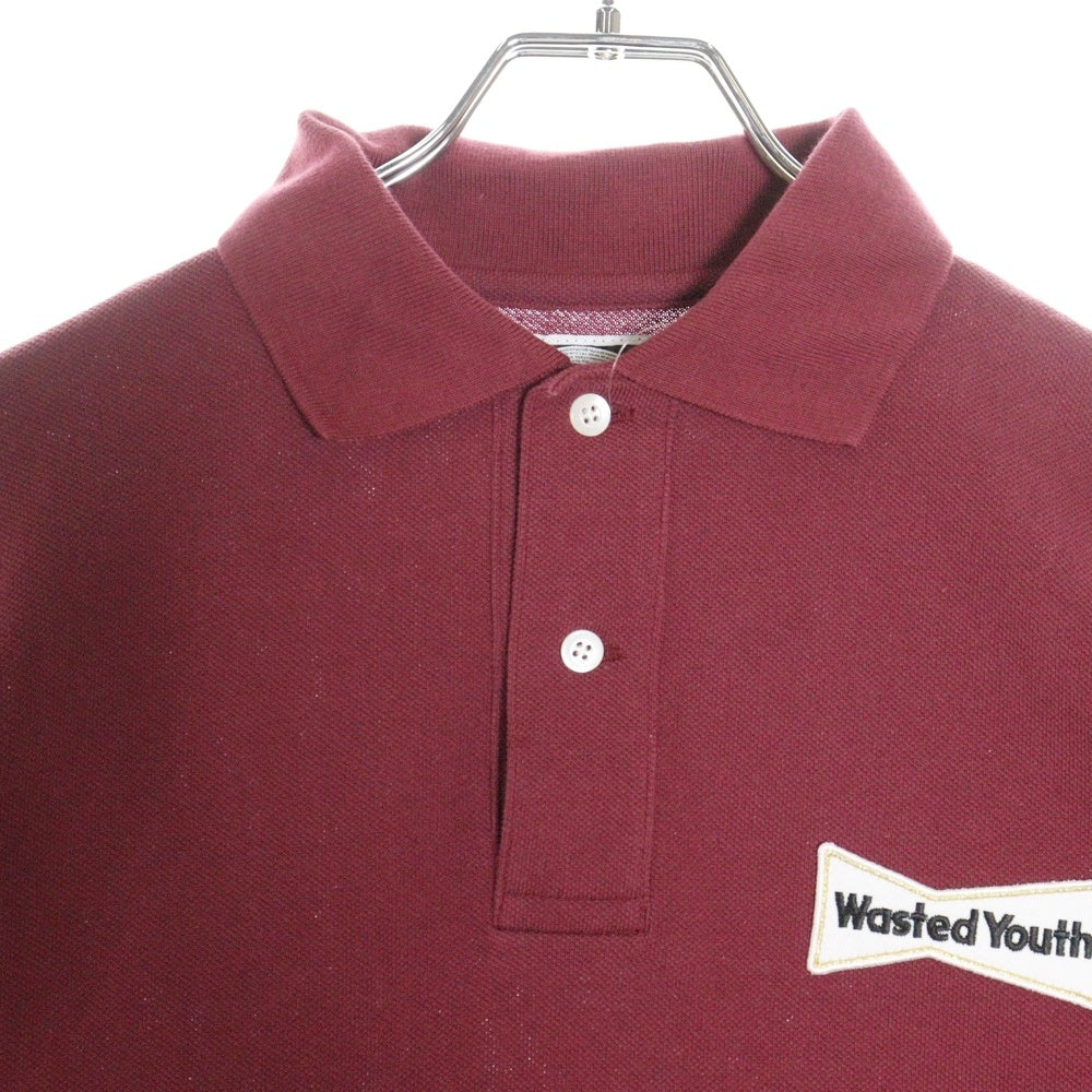 WASTED YOUTH(ウェイステッドユース) 24SS Big Polo Shirt ロゴデザイン半袖ポロシャツ バーガンディ WY25CS009