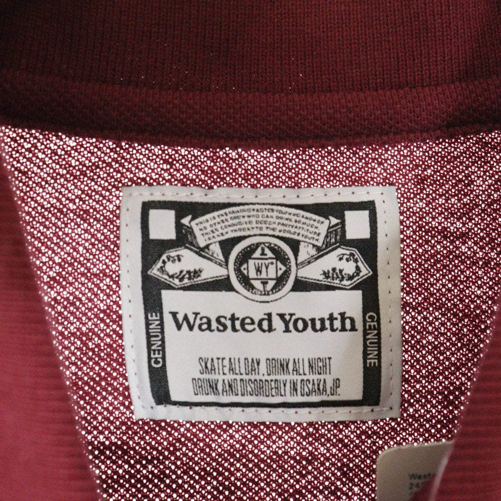 WASTED YOUTH(ウェイステッドユース) 24SS Big Polo Shirt ロゴデザイン半袖ポロシャツ バーガンディ WY25CS009