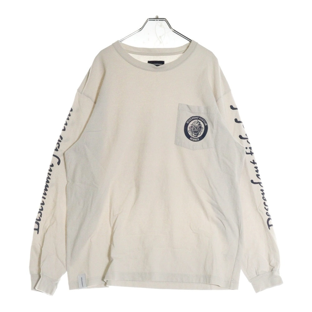 DESCENDANT(ディセンダント) 20SS Fish Club Crew Neck LS フィッシュクラブ アームロゴ ロングスリーブカットソー 長袖Tシャツ アイボリー