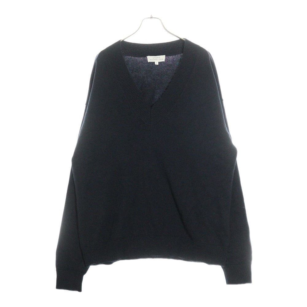 STUDIO NICHOLSON(スタジオニコルソン) COTTON KNITWARE V NECK JUMPER Vネックウールニットセーター ネイビー 51-10-122011