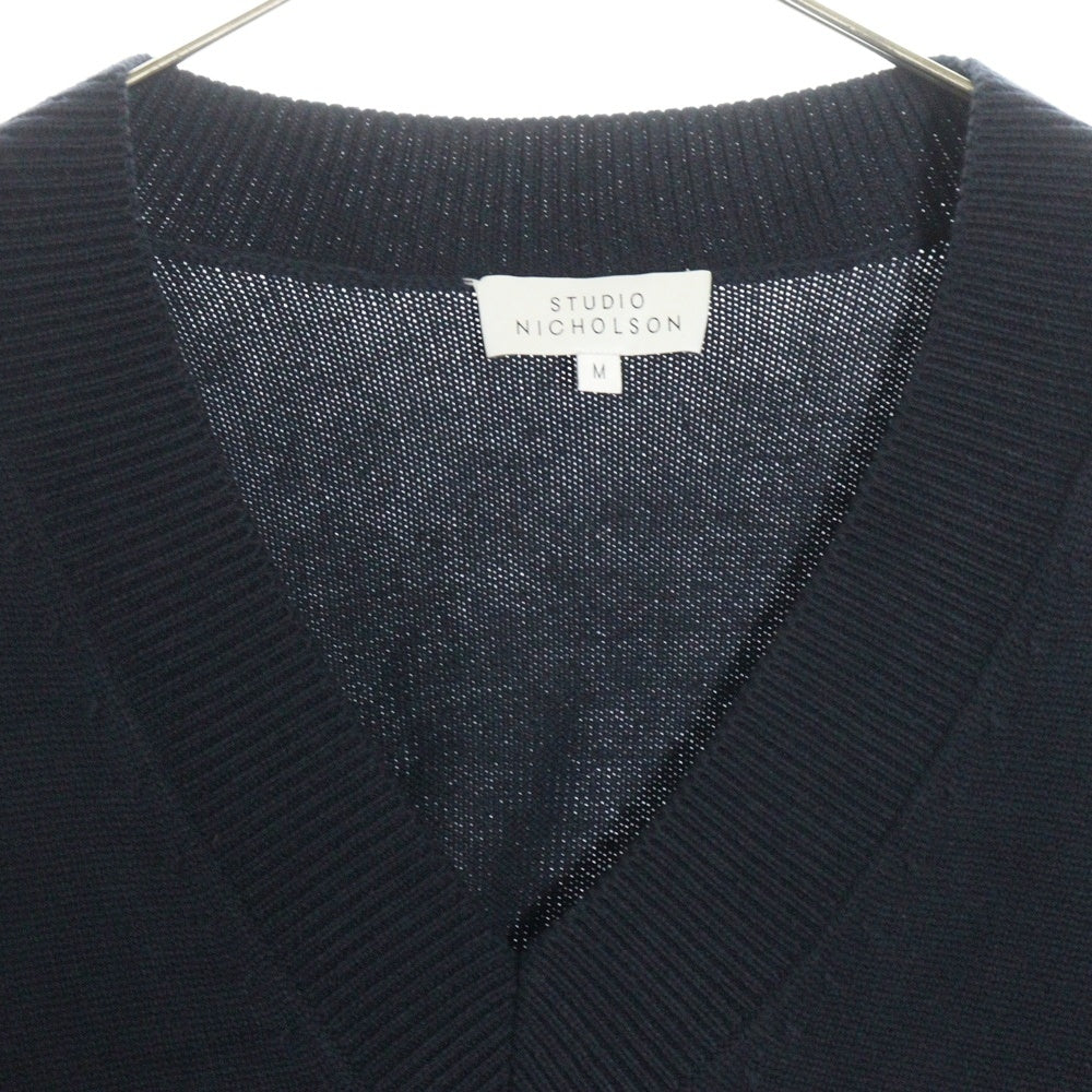 STUDIO NICHOLSON(スタジオニコルソン) COTTON KNITWARE V NECK JUMPER Vネックウールニットセーター ネイビー 51-10-122011