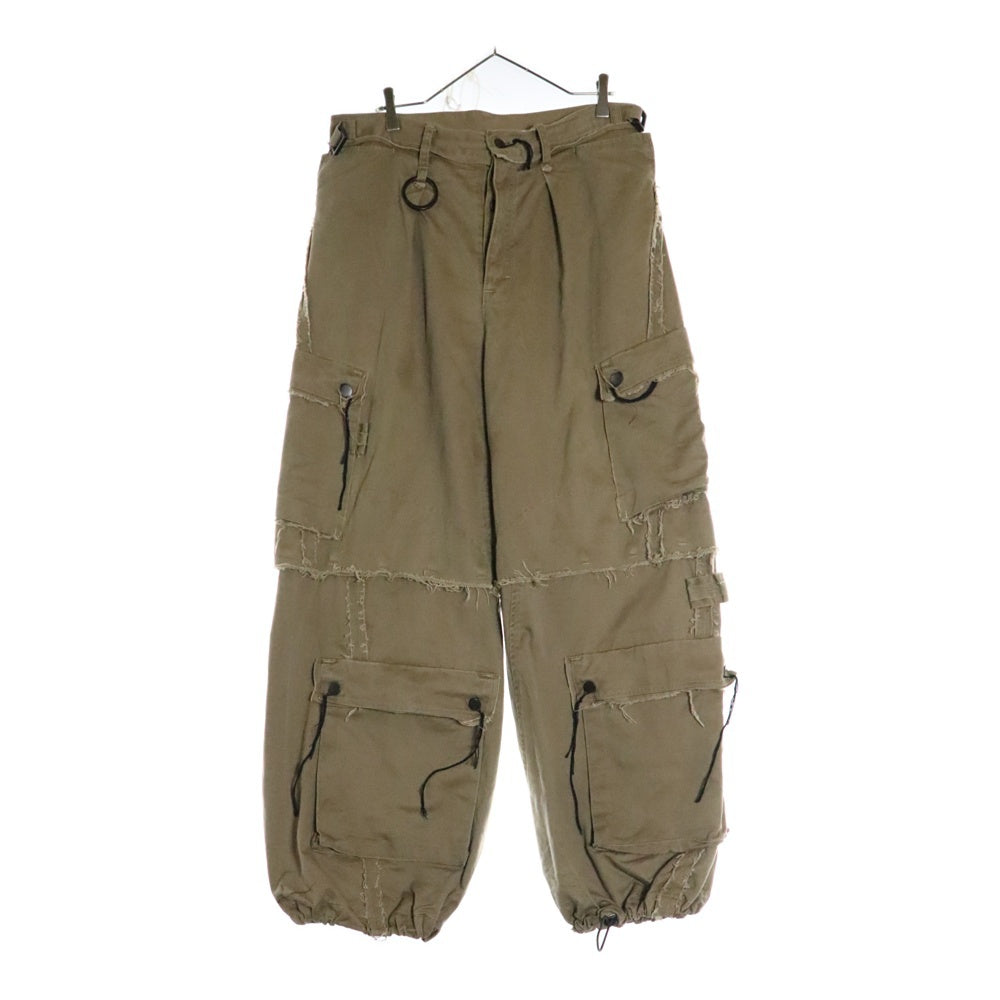 MINUS(マイナス) Slash Seam Twist Cargo Pants ショーツ切替 カーゴパンツ カーキ
