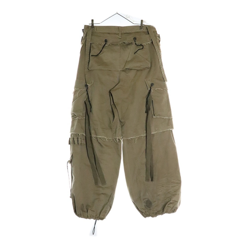 MINUS(マイナス) Slash Seam Twist Cargo Pants ショーツ切替 カーゴパンツ カーキ