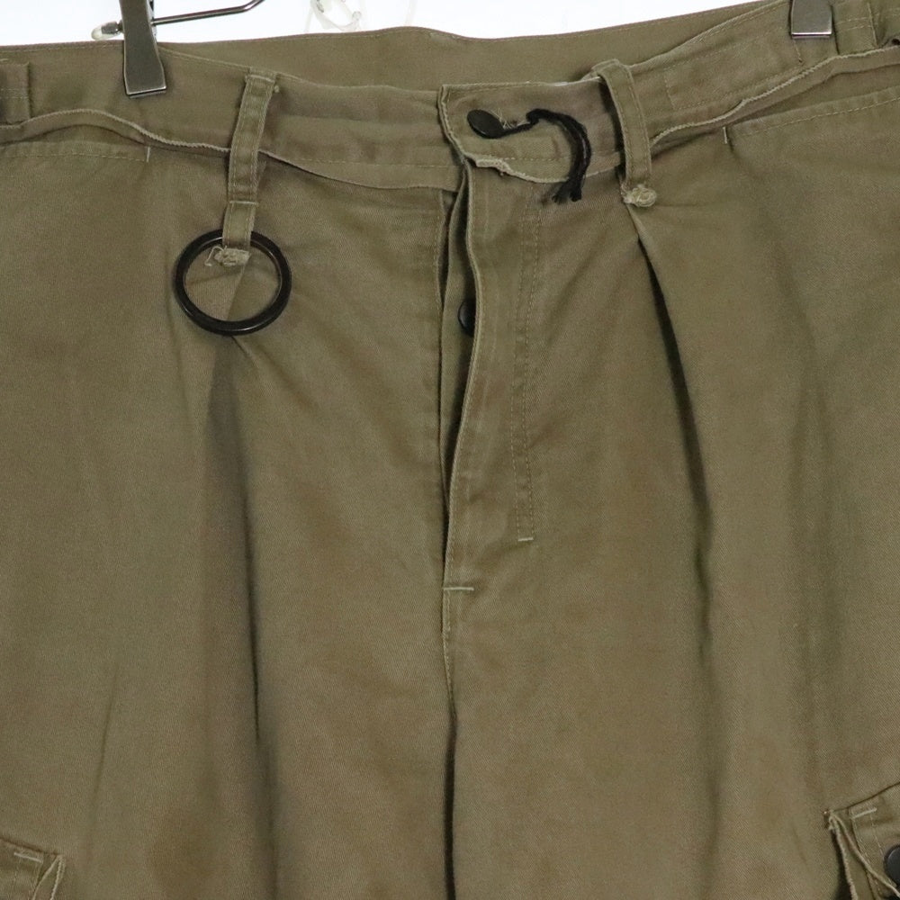 MINUS(マイナス) Slash Seam Twist Cargo Pants ショーツ切替 カーゴパンツ カーキ