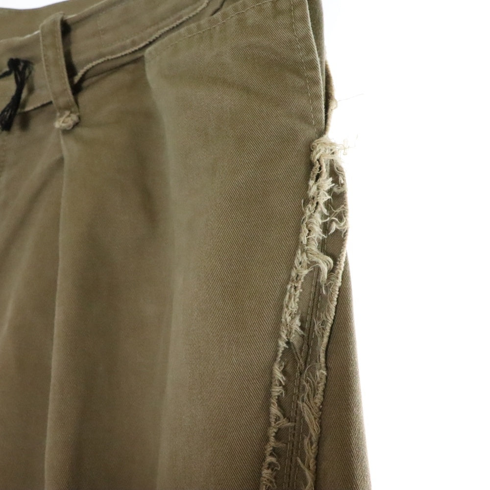MINUS(マイナス) Slash Seam Twist Cargo Pants ショーツ切替 カーゴパンツ カーキ