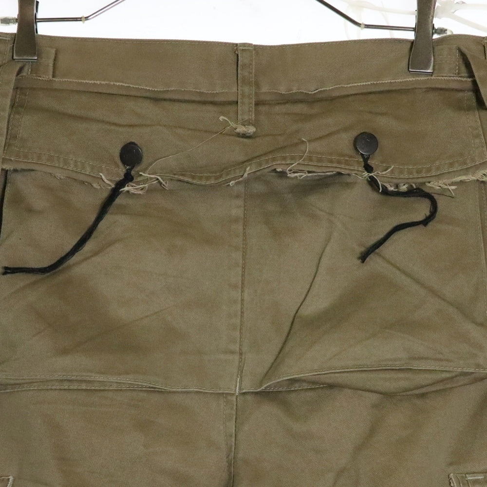 MINUS(マイナス) Slash Seam Twist Cargo Pants ショーツ切替 カーゴパンツ カーキ
