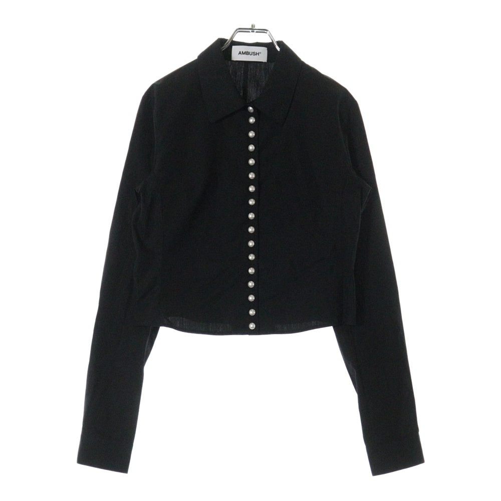 AMBUSH(アンブッシュ) Cropped pearl Shirt クロップド パールボタン 長袖シャツ ブラック レディース 【SAMPLE品】