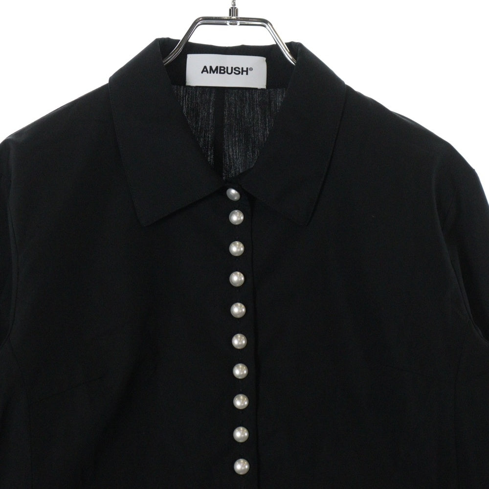 AMBUSH(アンブッシュ) Cropped pearl Shirt クロップド パールボタン 長袖シャツ ブラック レディース 【SAMPLE品】