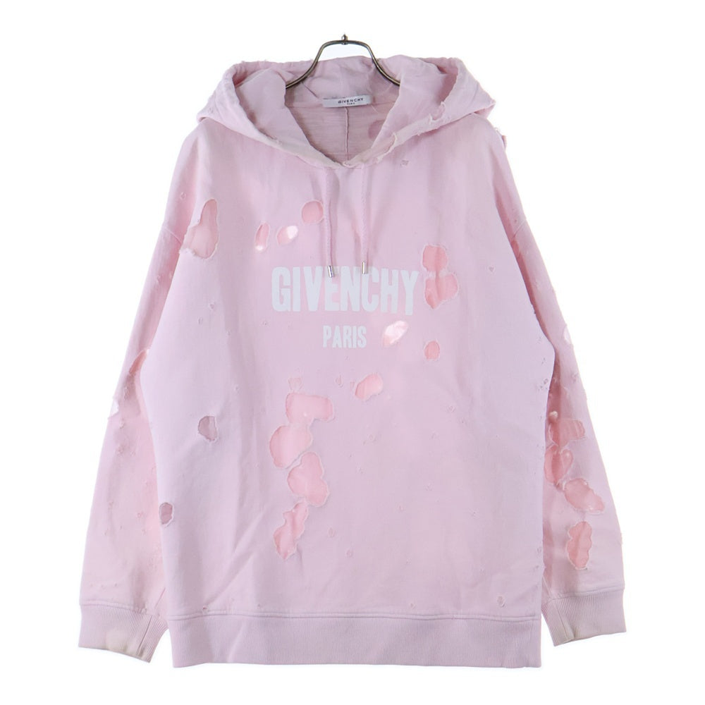 GIVENCHY(ジバンシィ) Destroy Hoodie デストロイ ダメージ加工 プルオーバースウェットパーカー フーディー ピンク BW900C3Z05-680-L