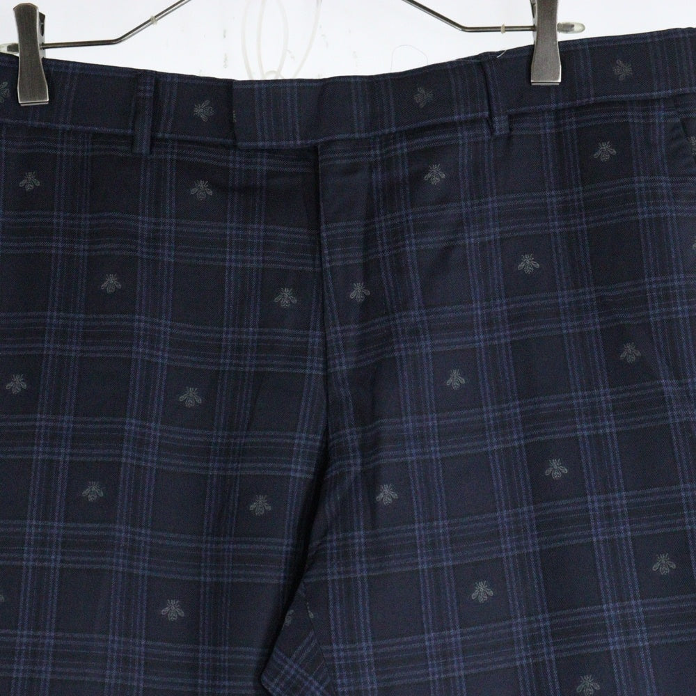 GUCCI(グッチ) Bee Check Pants チェックパンツ ウールスラックス ネイビー 529010 Z551J