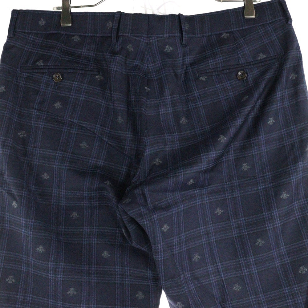GUCCI(グッチ) Bee Check Pants チェックパンツ ウールスラックス ネイビー 529010 Z551J