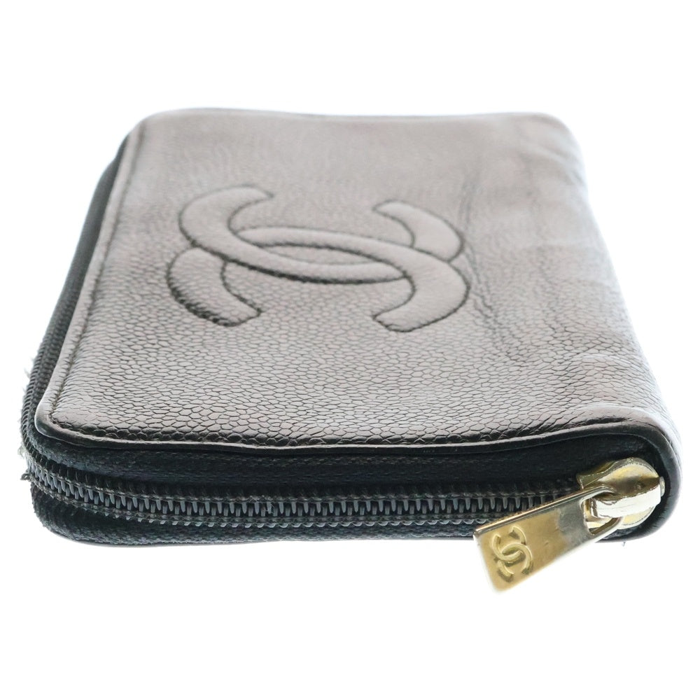 CHANEL(シャネル) ココマーク キャビアスキンロングウォレット レザーラウンドファスナー長財布 ブラック