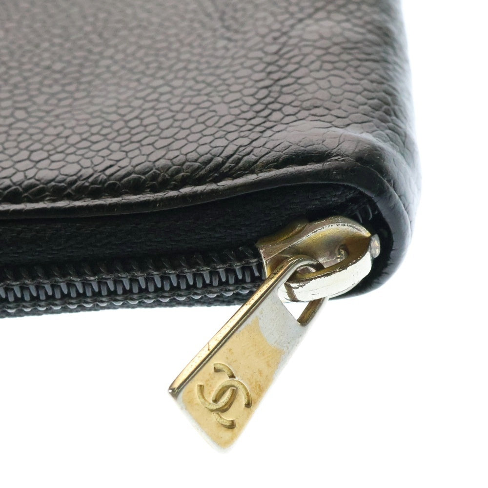 CHANEL(シャネル) ココマーク キャビアスキンロングウォレット レザーラウンドファスナー長財布 ブラック