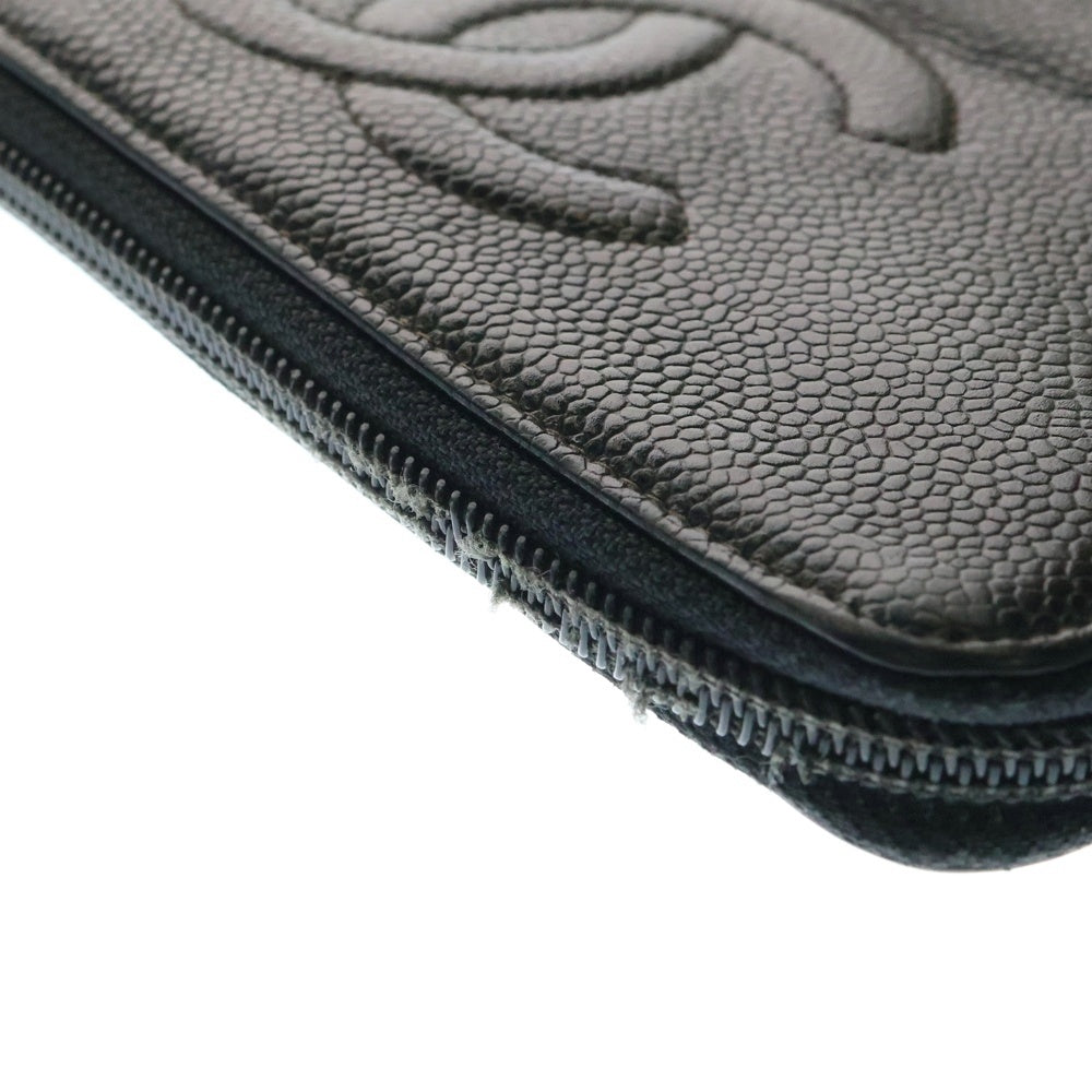 CHANEL(シャネル) ココマーク キャビアスキンロングウォレット レザーラウンドファスナー長財布 ブラック