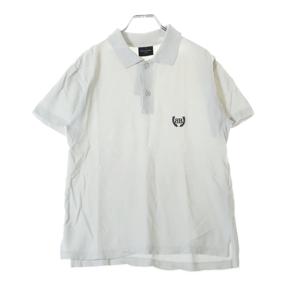 BALENCIAGA(バレンシアガ) Short Sleeve Fitted Polo ショートスリーブフィッテッドポロ ロゴエンブロイダリー半袖ポロシャツ 833244 TSVC7 グレー