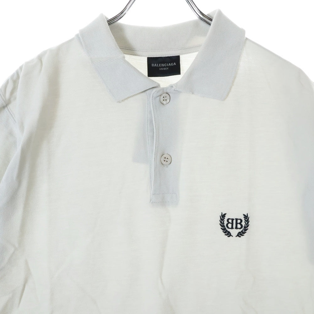BALENCIAGA(バレンシアガ) Short Sleeve Fitted Polo ショートスリーブフィッテッドポロ ロゴエンブロイダリー半袖ポロシャツ 833244 TSVC7 グレー