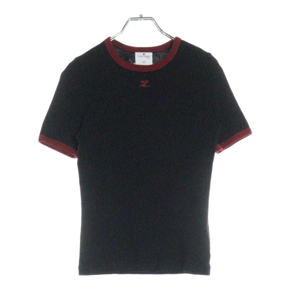 COURREGES(クレージュ) 25SS SIGNATURE CONTRAST T-SHIRT シグネチャーコントラストTシャツ 半袖Tシャツ 125JTS017JS0203B087 ブラック/レッド レディース