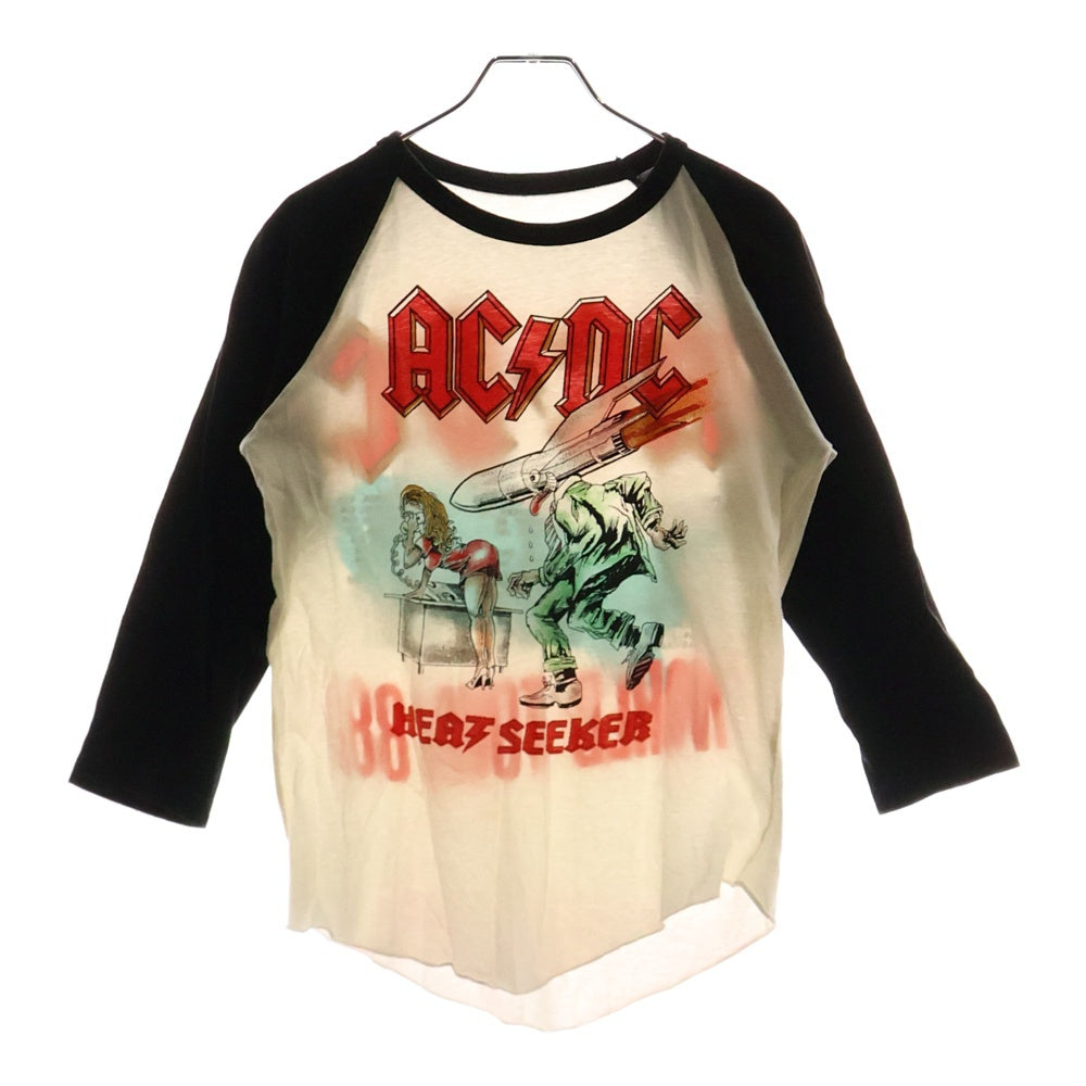 VINTAGE(ヴィンテージ) 80s AC/DC ラグラン プリント 半袖カットソー クルーネック Tシャツ ホワイト/ブラック