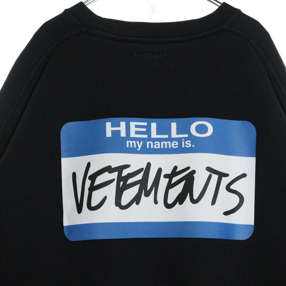 VETEMENTS(ヴェトモン) 21AW My Name Is Crewneck マイネームイズクルーネックスウェット プルオーバースウェットシャツ UA52TR630B ブラック/ブルー