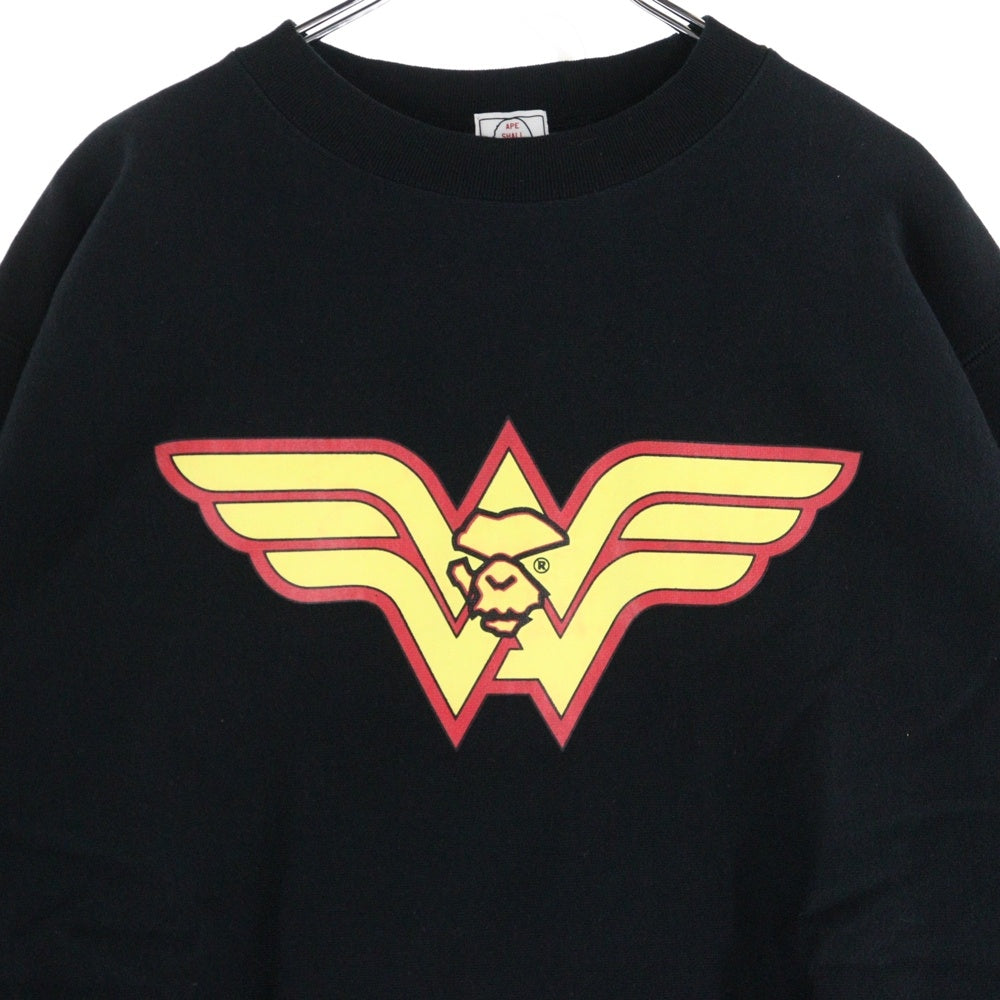 A BATHING APE(アベイシングエイプ) 90s Wonder Women ワンダーウーマン ロゴプリントスウェットトレーナー ブラック/イエロー/レッド
