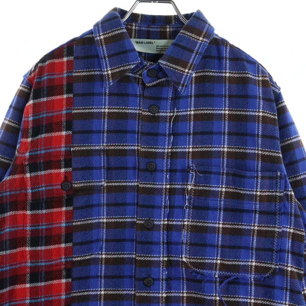 OFF-WHITE(オフホワイト) 18AW Patchwork Flannel Shirt パッチワーク 長袖ネルシャツ チェックシャツ ブルー OMGA072F18A27005