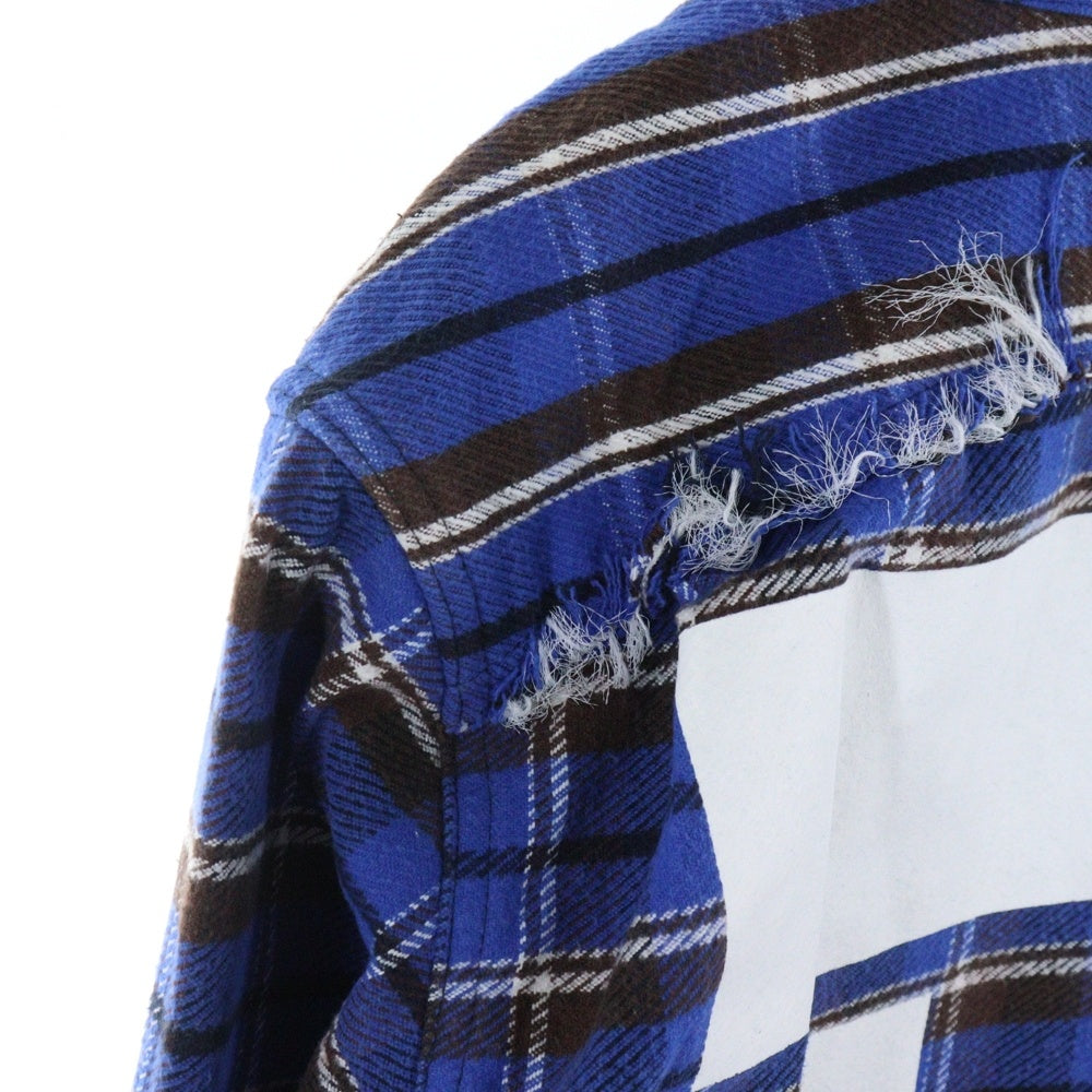 OFF-WHITE(オフホワイト) 18AW Patchwork Flannel Shirt パッチワーク 長袖ネルシャツ チェックシャツ ブルー OMGA072F18A27005