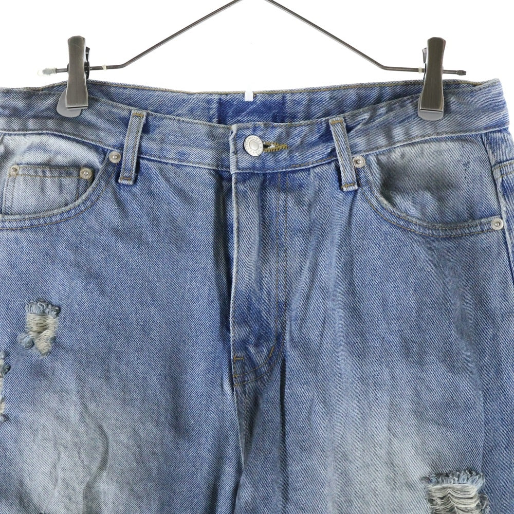 NO BRAND(ノーブランド) Crash Denim Pants ダメージ加工 クラッシュデニムパンツ ジーンズ インディゴ