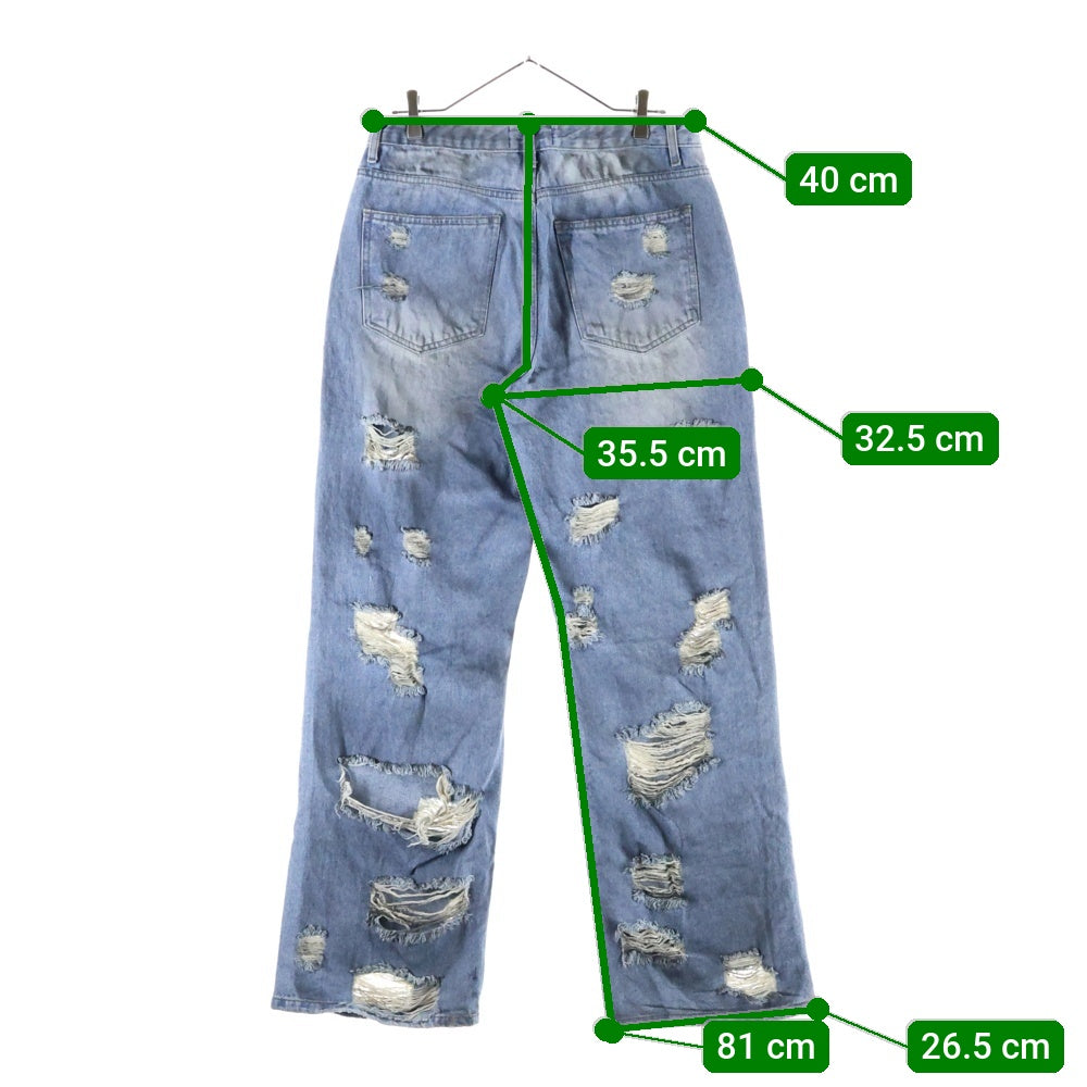 NO BRAND(ノーブランド) Crash Denim Pants ダメージ加工 クラッシュデニムパンツ ジーンズ インディゴ