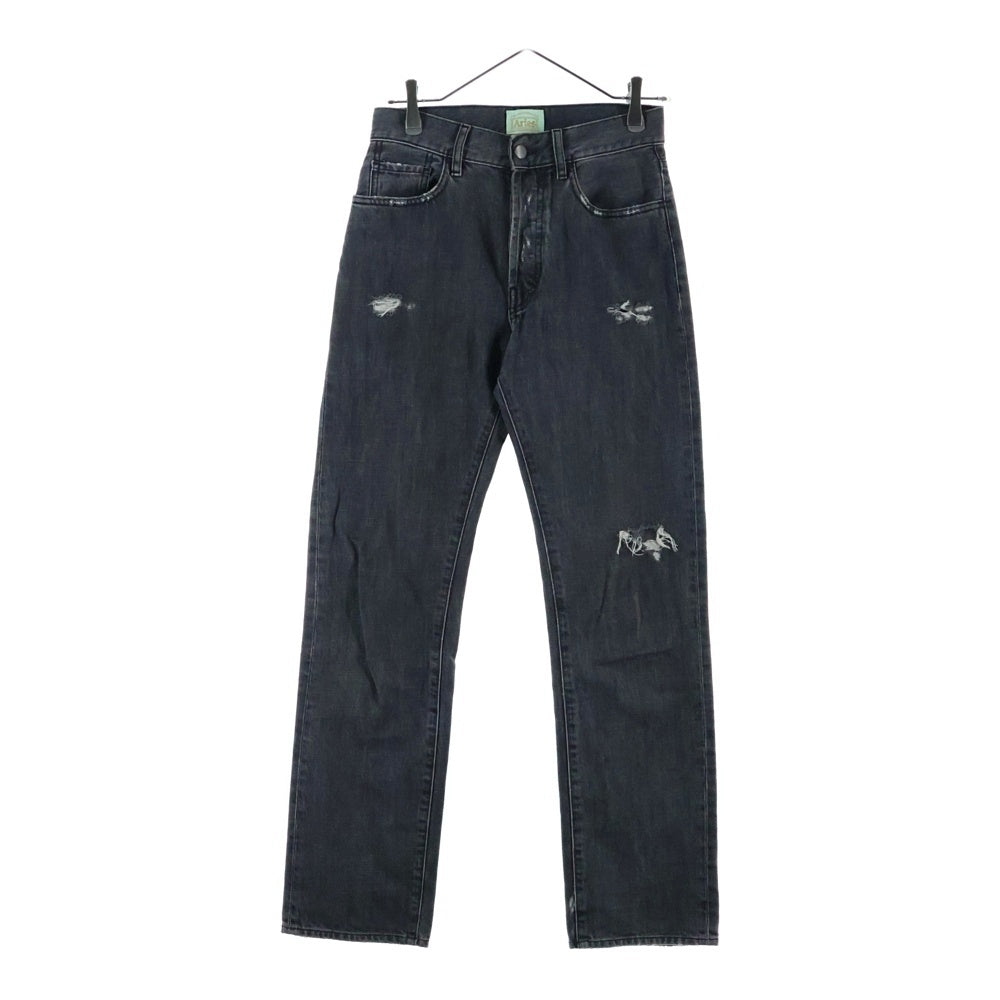Aries(アリエス) LILLI JEANS セルヴィッジデニムジーンズ レディース ダメージ加工ボタンフライデニムパンツ ブラック