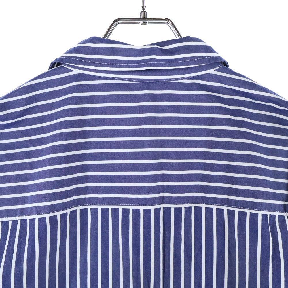 KITH(キス) 22SS Striped Poplin Thompson Camp Collar Shirt ロゴ刺繍 ストライプ半袖シャツ ブルー KHM030439