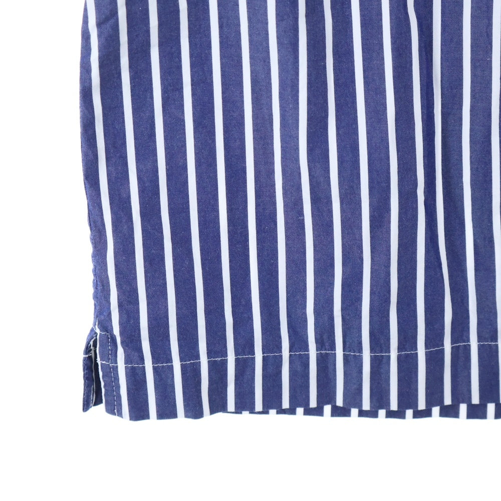 KITH(キス) 22SS Striped Poplin Thompson Camp Collar Shirt ロゴ刺繍 ストライプ半袖シャツ ブルー KHM030439