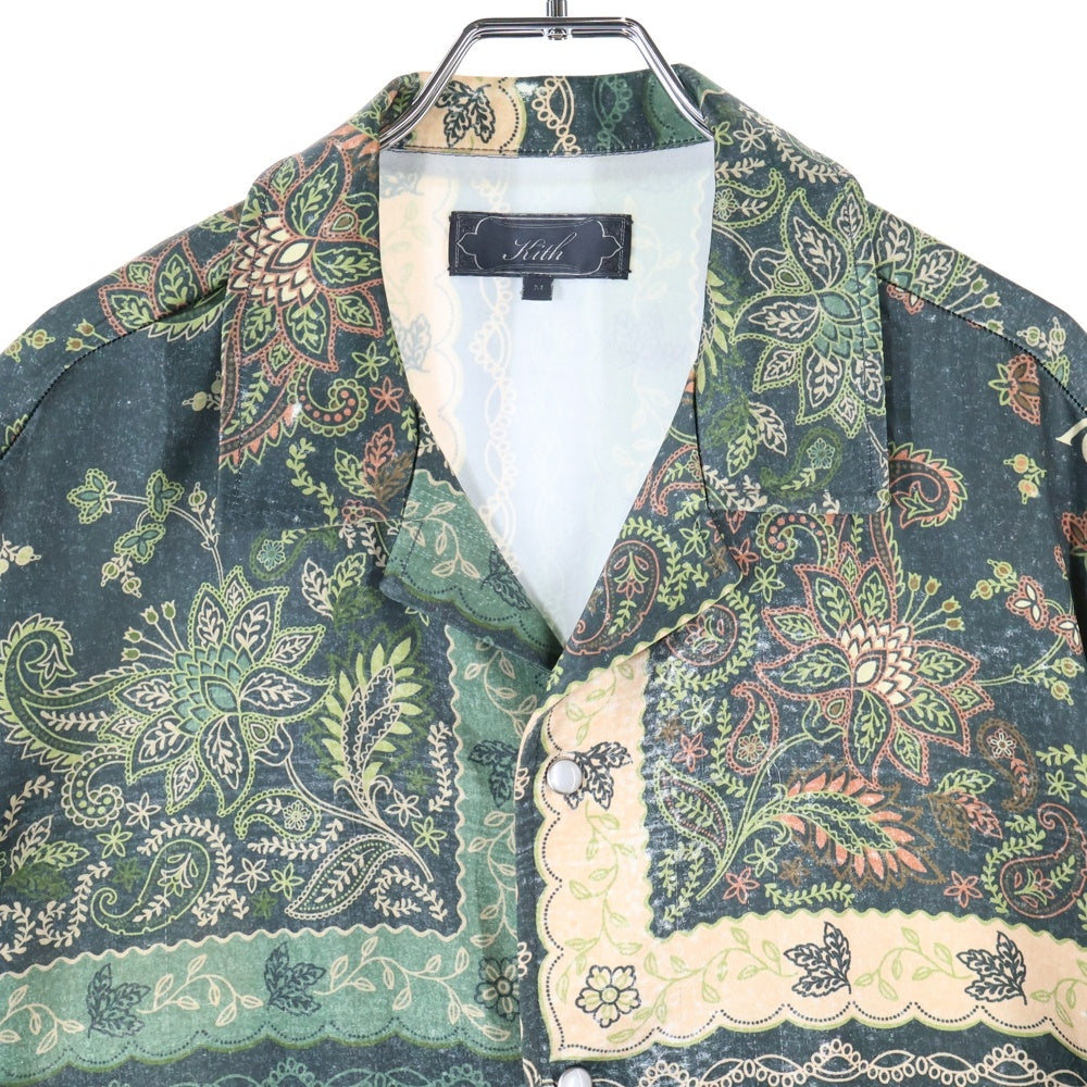 KITH(キス) 25SS Panelled Bandana Thompson Camp Collar shirt パネルバンダナ トンプソン キャンプカラー 半袖シャツ グリーン