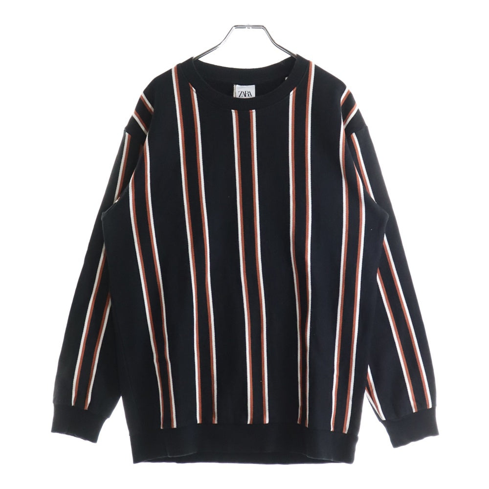ZARA(ザラ) ストライプトレーナー クルーネックスウェットシャツ ブラック/ブラウン