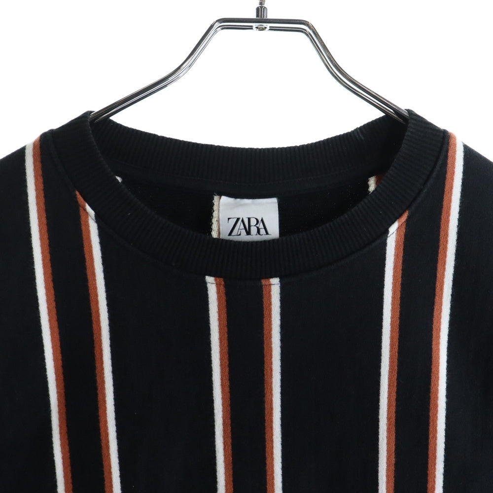 ZARA(ザラ) ストライプトレーナー クルーネックスウェットシャツ ブラック/ブラウン