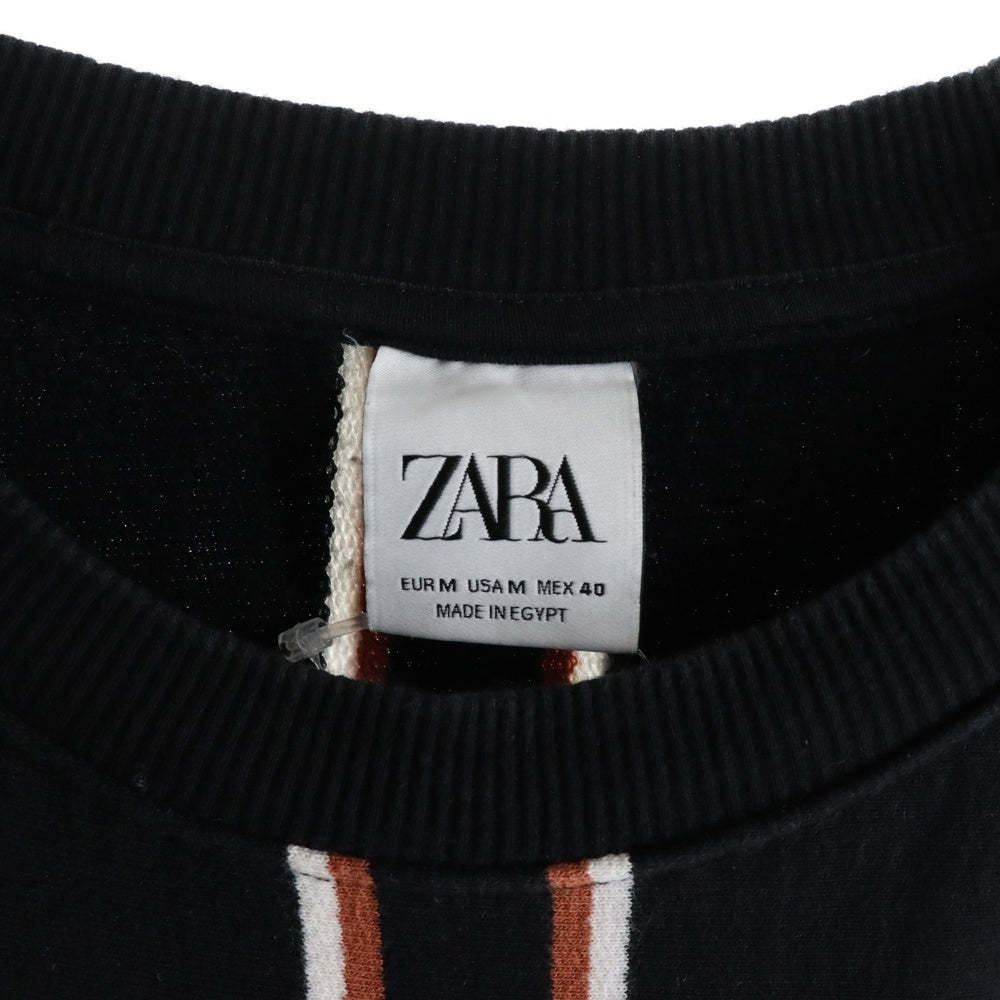 ZARA(ザラ) ストライプトレーナー クルーネックスウェットシャツ ブラック/ブラウン