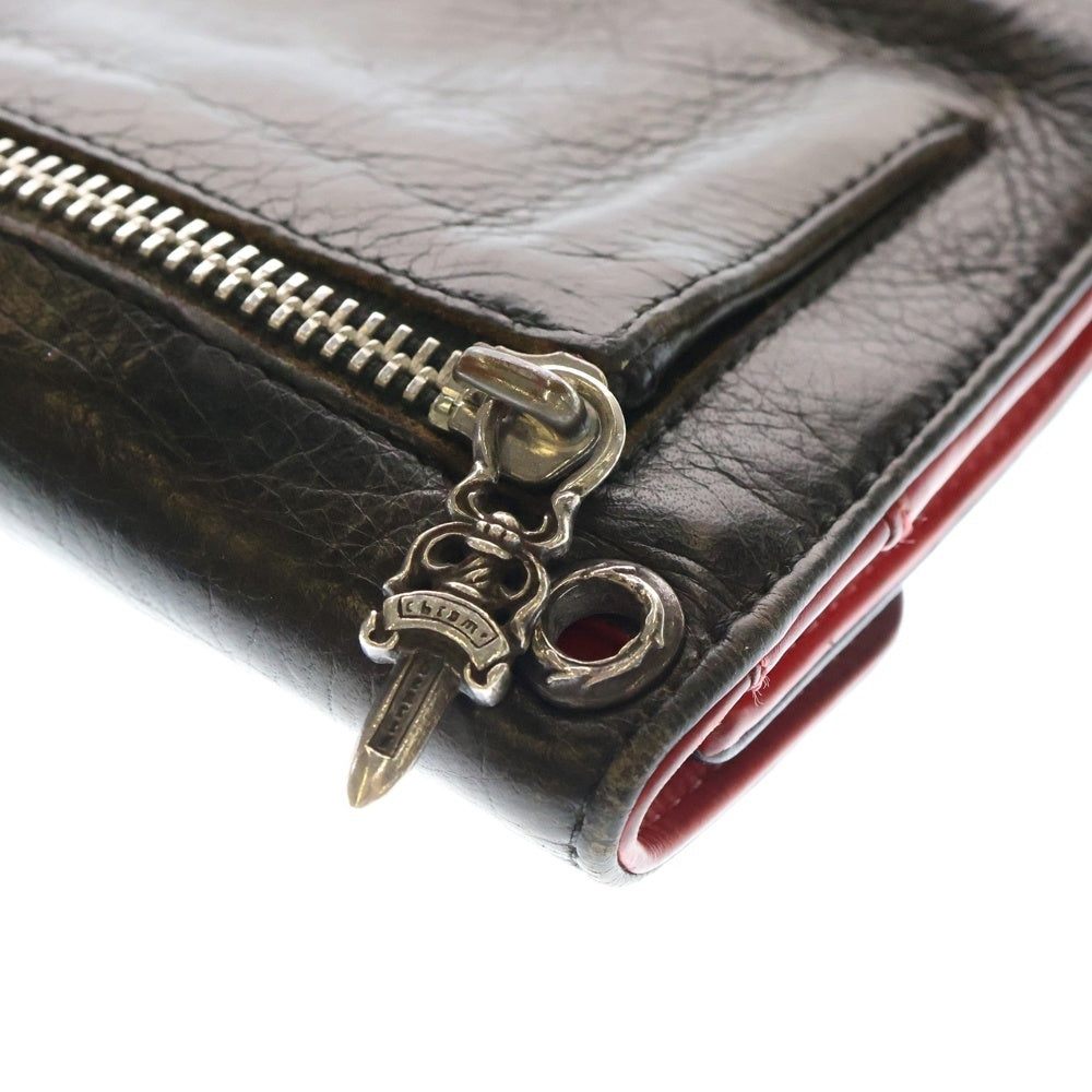 CHROME HEARTS(クロムハーツ) WAVE ウェーブ レザーウォレット 財布 ブラウン/レッド BCA375