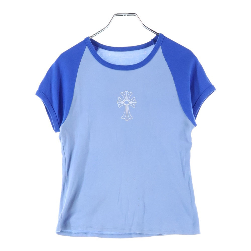 CHROME HEARTS(クロムハーツ) CROSS RAGLAN TEE セメタリークロス 半袖Tシャツ レディース ホワイト/ブルー