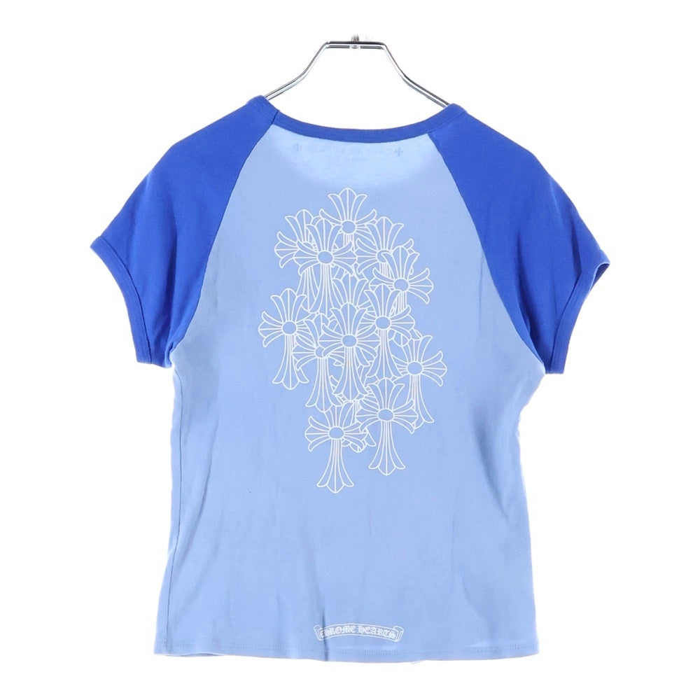 CHROME HEARTS(クロムハーツ) CROSS RAGLAN TEE セメタリークロス 半袖Tシャツ レディース ホワイト/ブルー