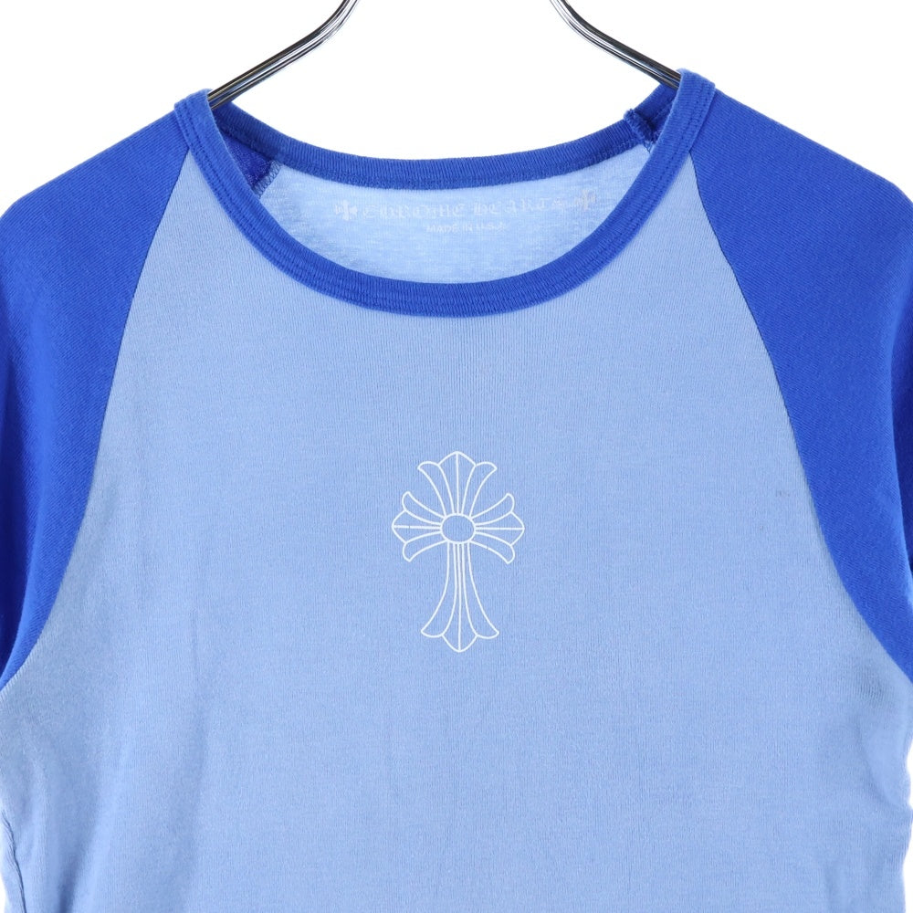 CHROME HEARTS(クロムハーツ) CROSS RAGLAN TEE セメタリークロス 半袖Tシャツ レディース ホワイト/ブルー