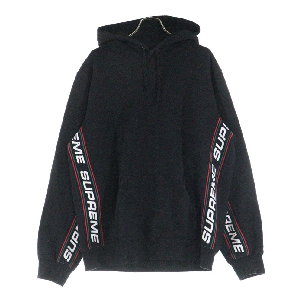 SUPREME(シュプリーム) 19AW Text Rib Hooded Sweatshirt テキストリブフーデッドスウェットシャツ サイドロゴプルオーバーパーカー ブラック