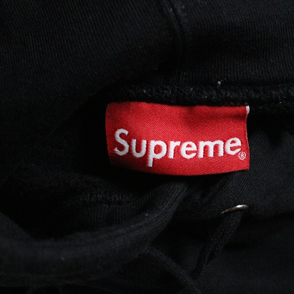 SUPREME(シュプリーム) 19AW Text Rib Hooded Sweatshirt テキストリブフーデッドスウェットシャツ サイドロゴプルオーバーパーカー ブラック