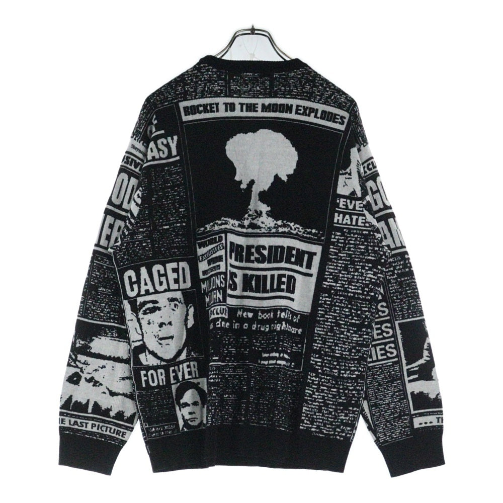 SUPREME(シュプリーム) 18AW News Print Sweater ニュースプリントセーター 総柄クルーネック長袖ニットセーター ブラック