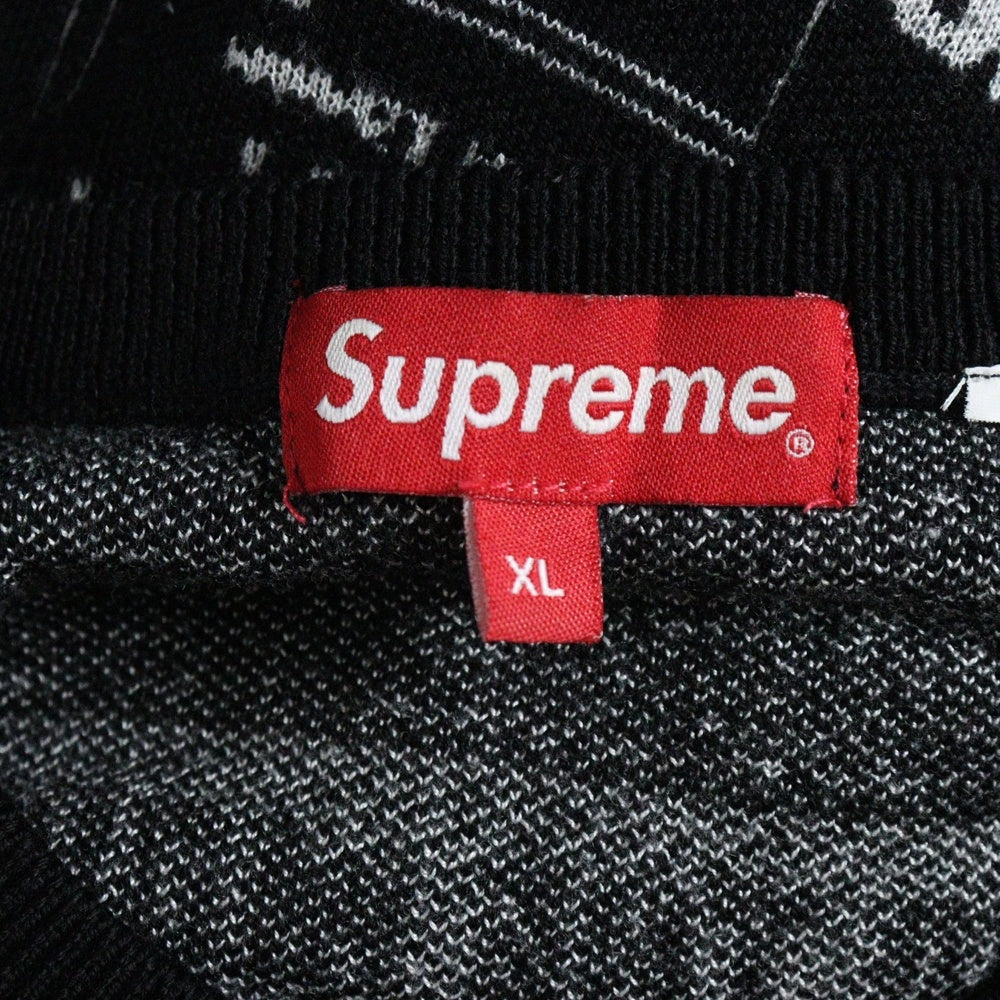 SUPREME(シュプリーム) 18AW News Print Sweater ニュースプリントセーター 総柄クルーネック長袖ニットセーター ブラック